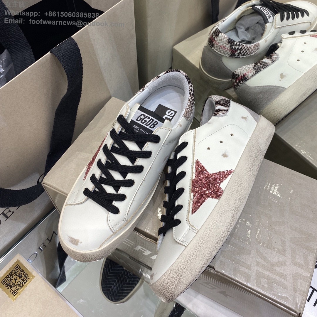 GOLDEN GOOSE Super-Star low-top Sneakers Lace-up GGDB Women Men Shoes pink glitter star