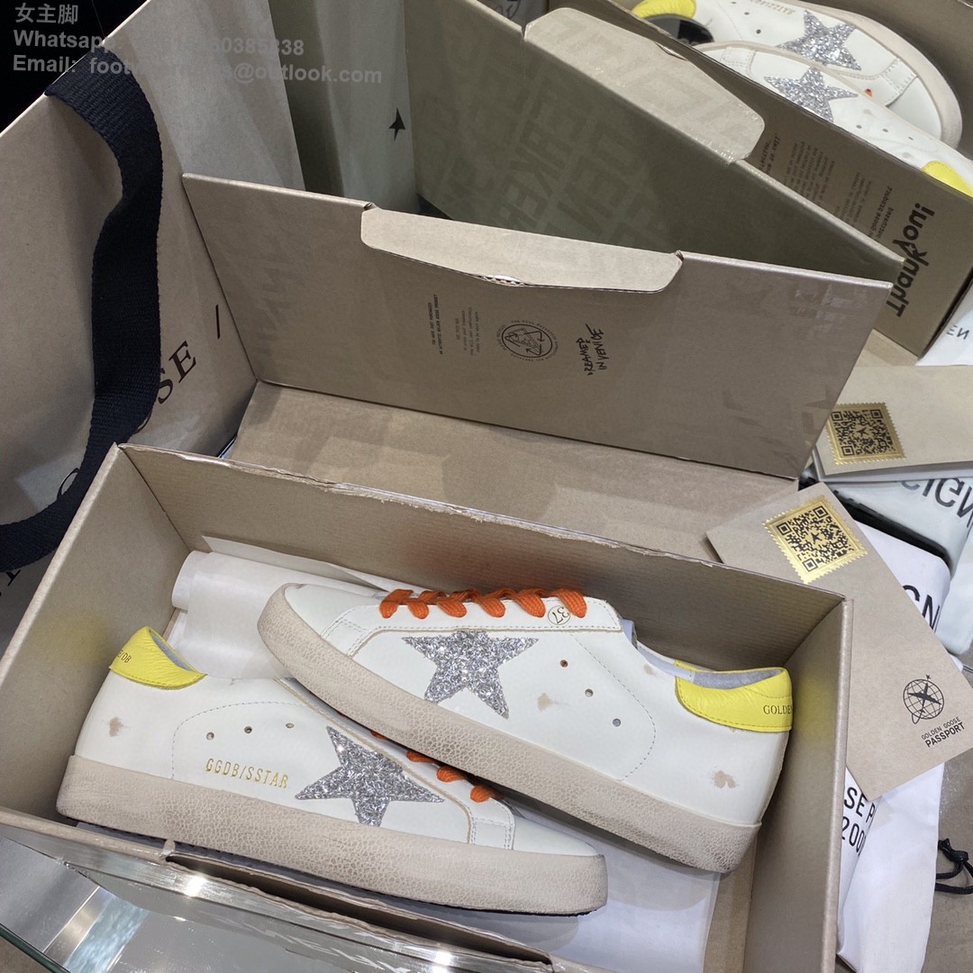 GOLDEN GOOSE Super-Star low-top Sneakers Lace-up GGDB Women Men Shoes silver glitter star