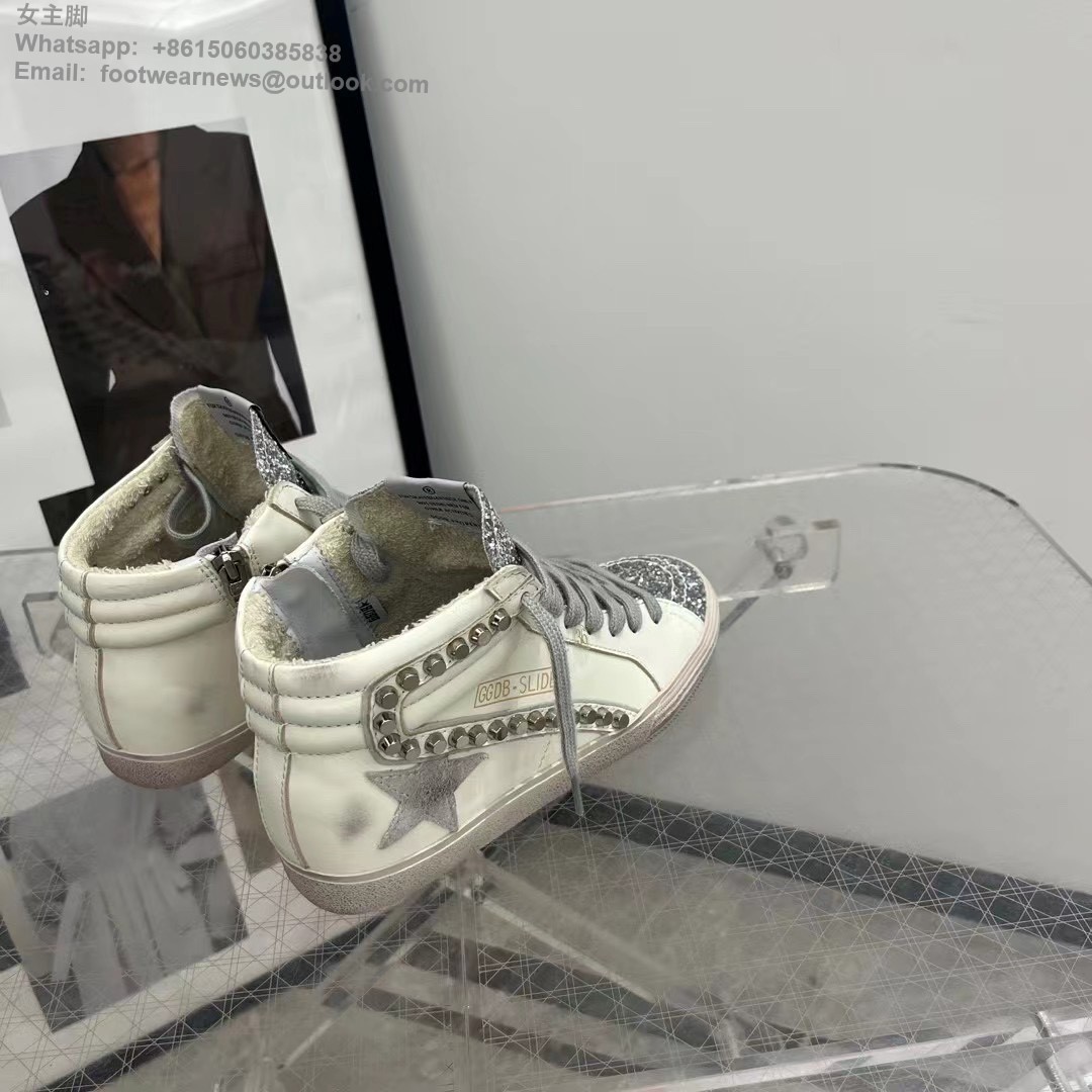 Golden Goose GGDB Slide High-Top Sneakers Women Men Lace-Up Shoes Studs