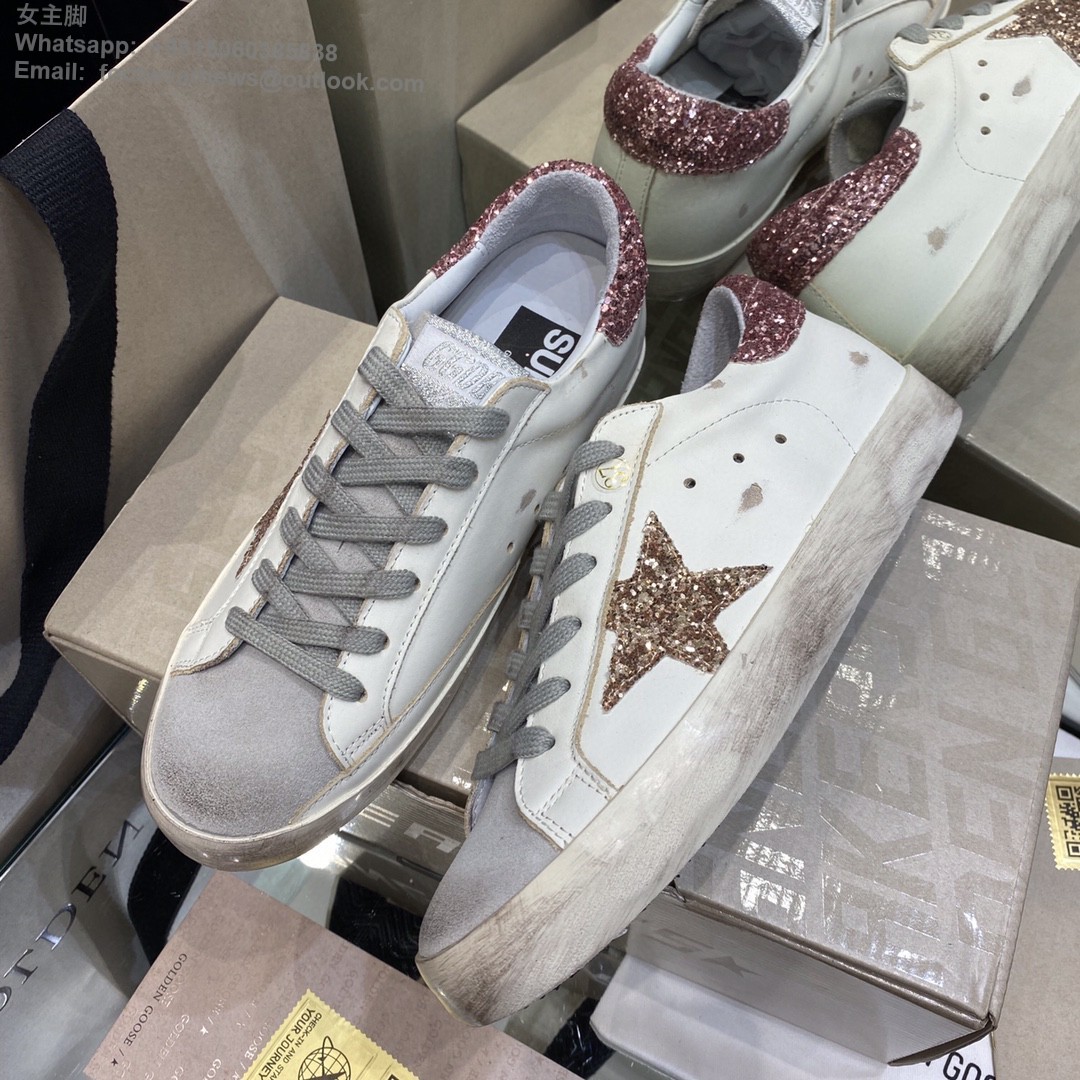 GOLDEN GOOSE Super-Star low-top Sneakers Lace-up GGDB Women Men Shoes pink glitter star