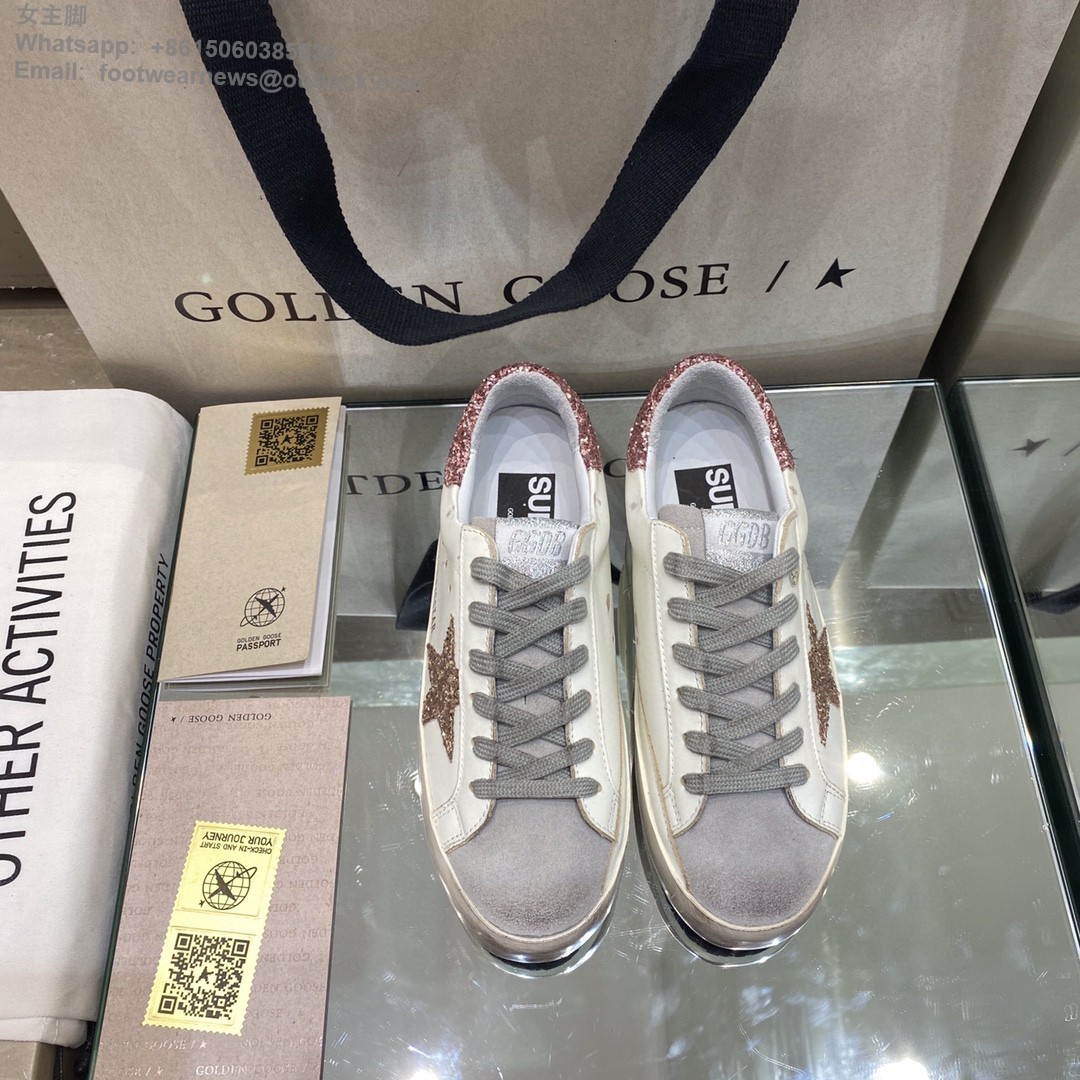 GOLDEN GOOSE Super-Star low-top Sneakers Lace-up GGDB Women Men Shoes pink glitter star