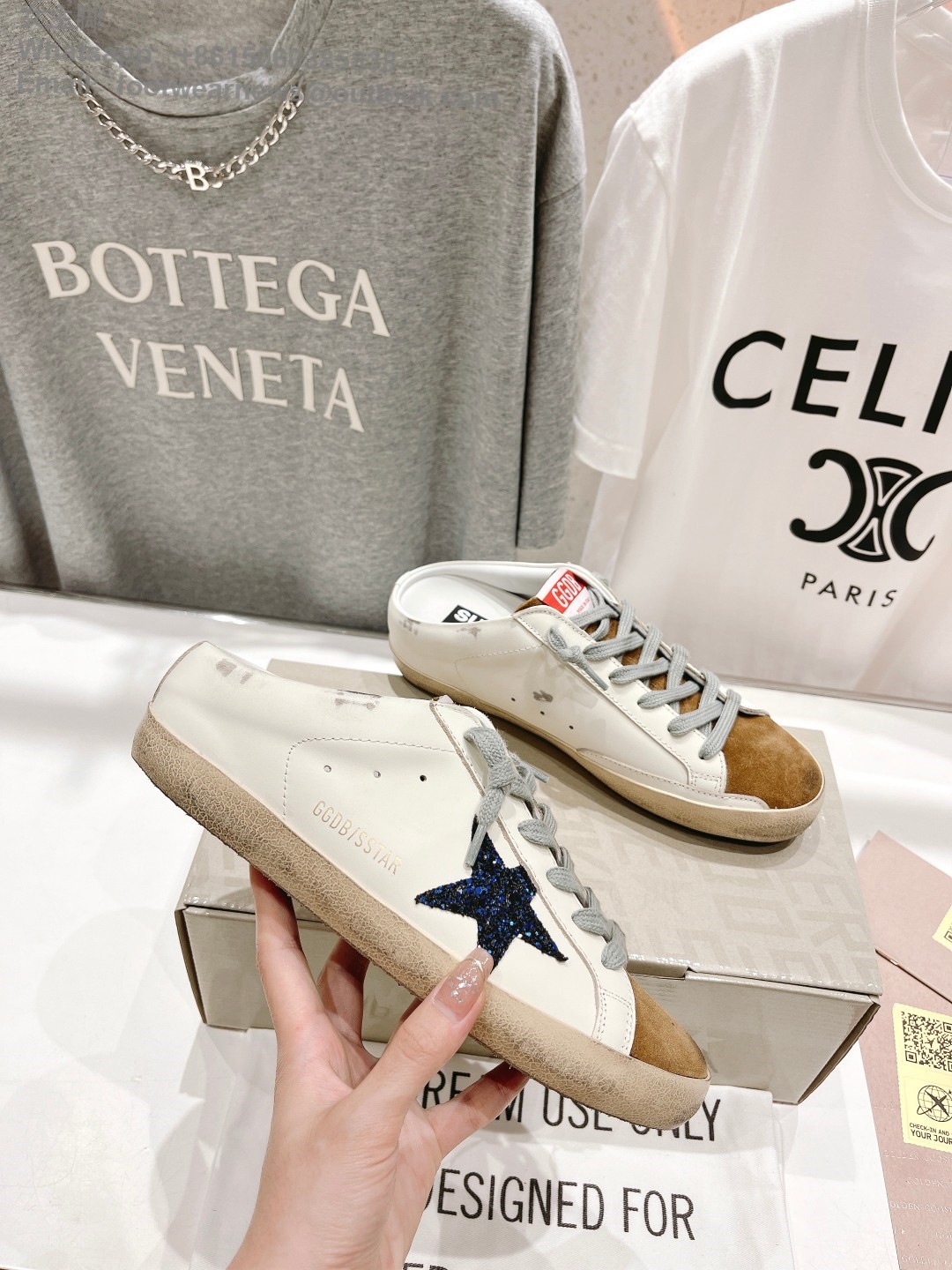GOLDEN GOOSE Super-Star low-top Sneakers Lace-up GGDB Women Men Shoes Slip-on sabot Slipper glitter