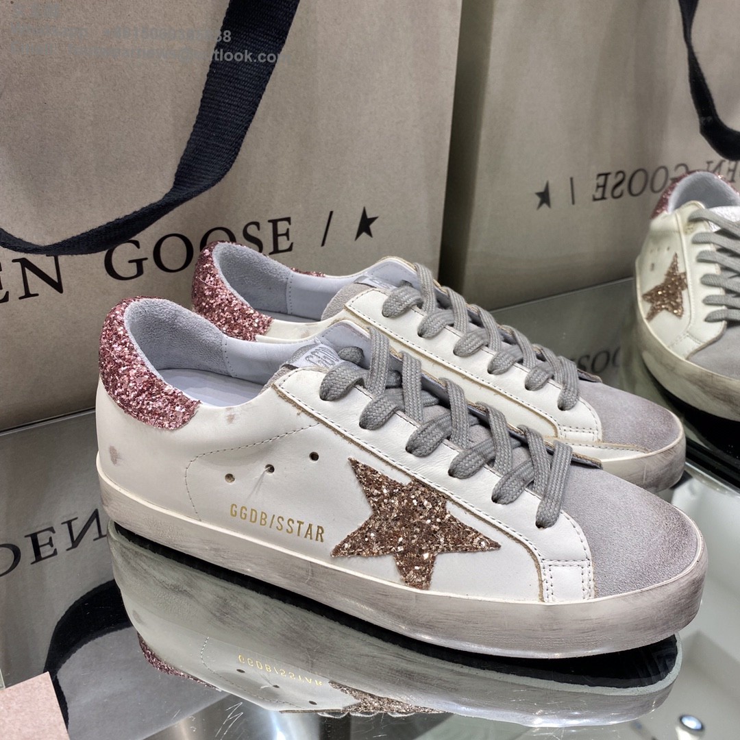 GOLDEN GOOSE Super-Star low-top Sneakers Lace-up GGDB Women Men Shoes pink glitter star