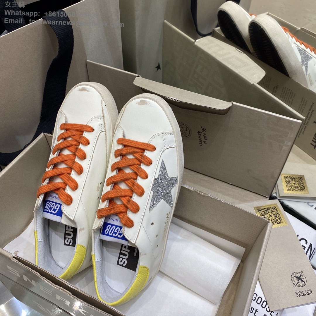 GOLDEN GOOSE Super-Star low-top Sneakers Lace-up GGDB Women Men Shoes silver glitter star