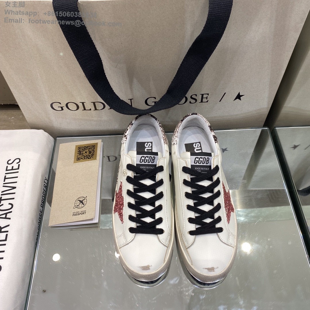 GOLDEN GOOSE Super-Star low-top Sneakers Lace-up GGDB Women Men Shoes pink glitter star
