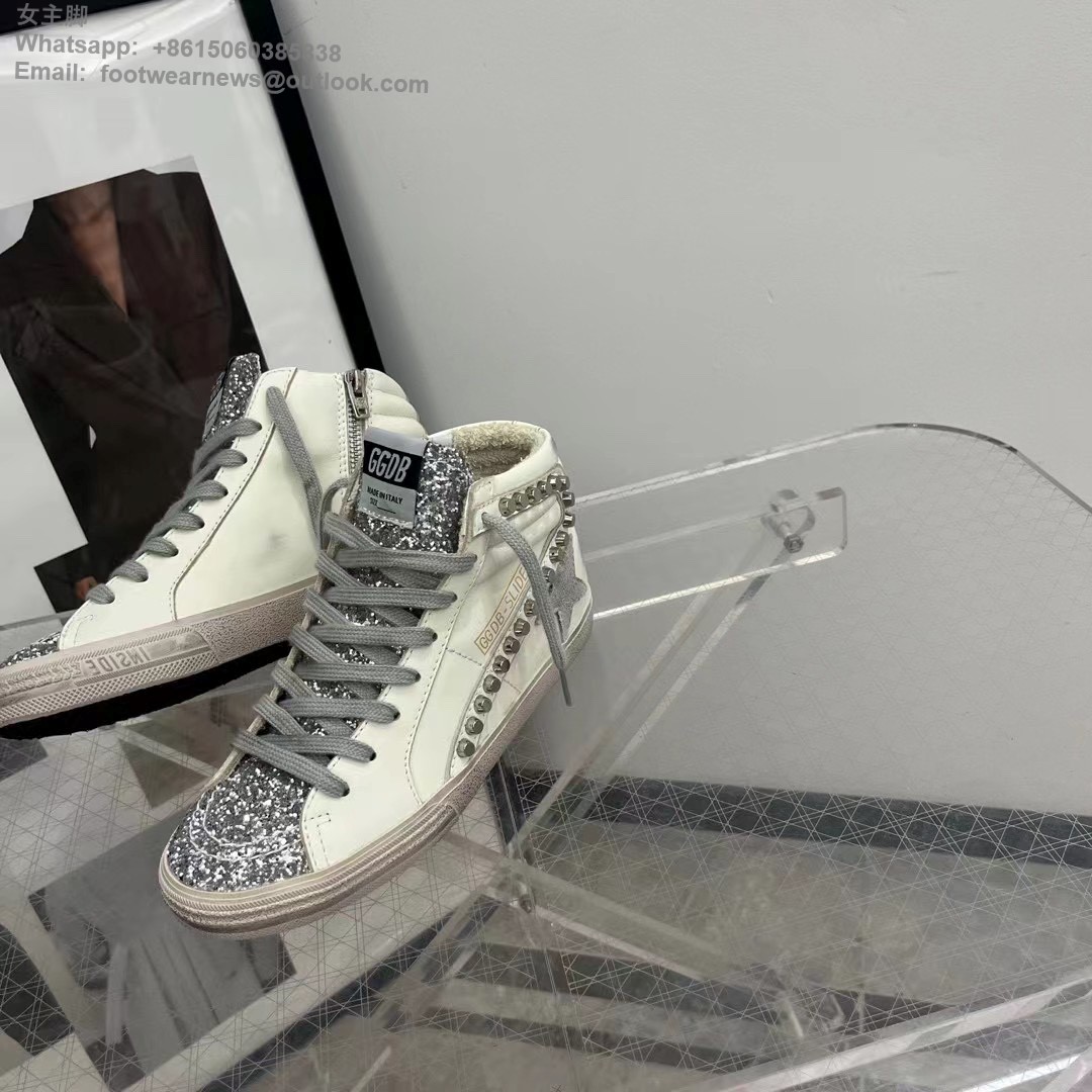 Golden Goose GGDB Slide High-Top Sneakers Women Men Lace-Up Shoes Studs