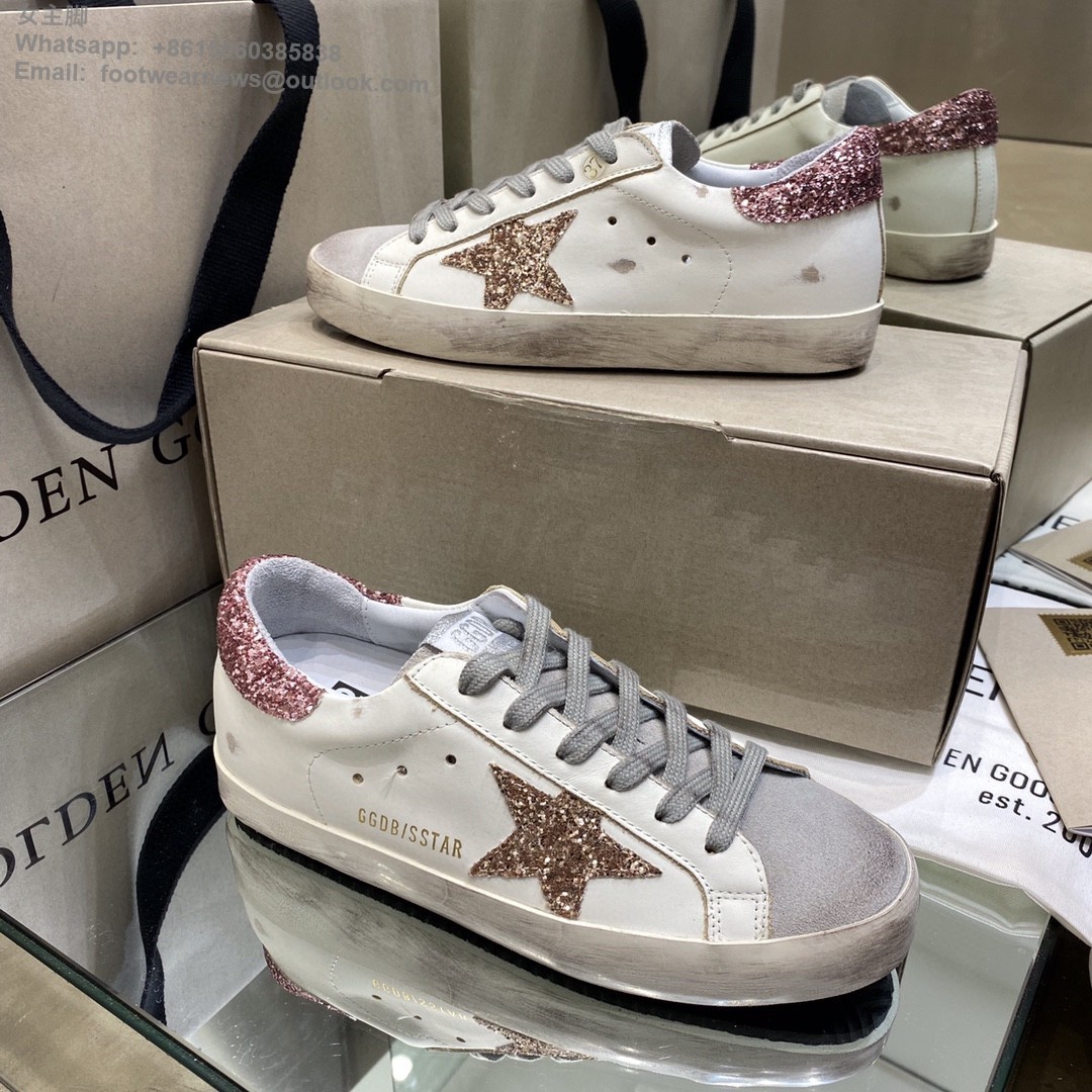 GOLDEN GOOSE Super-Star low-top Sneakers Lace-up GGDB Women Men Shoes pink glitter star
