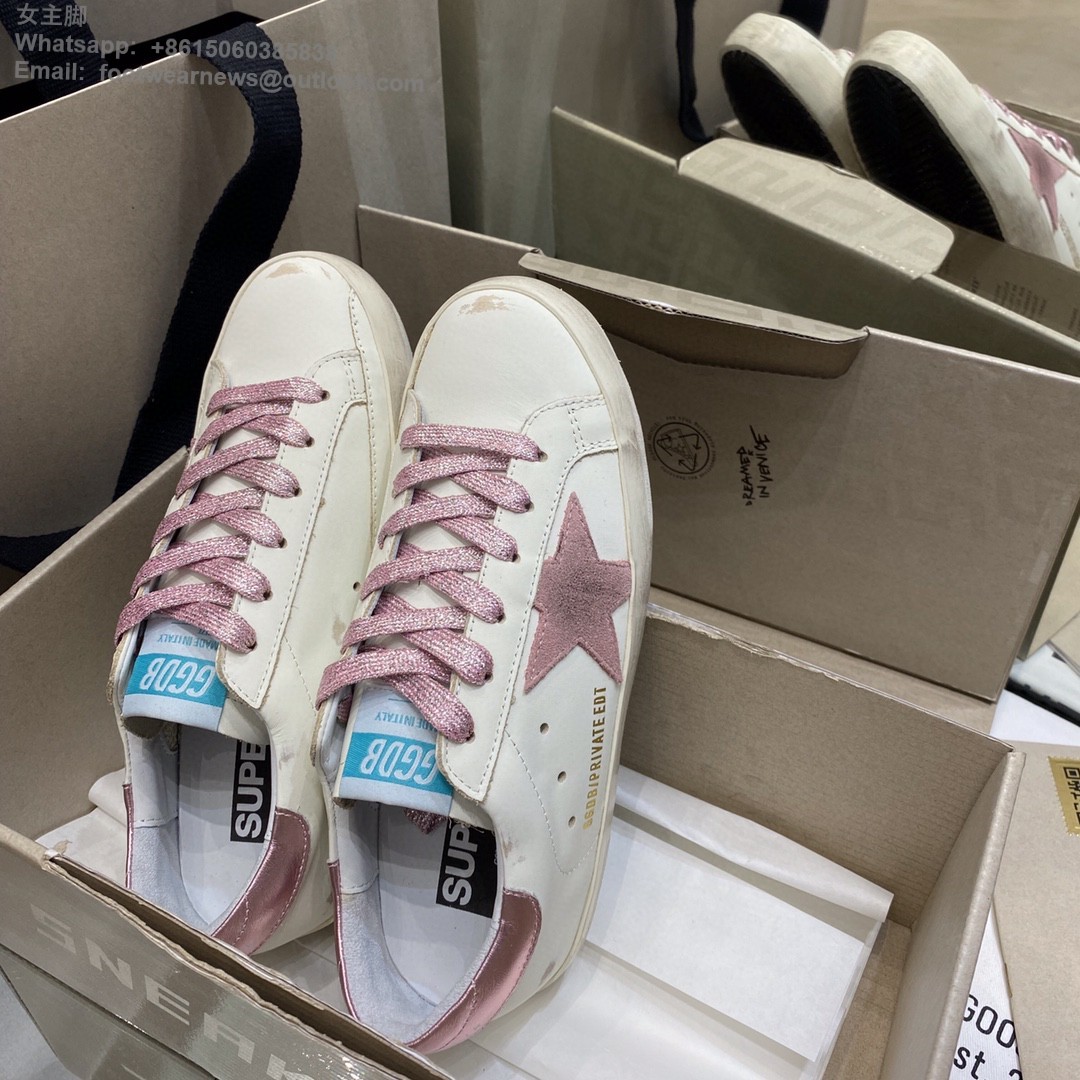 GOLDEN GOOSE Super-Star low-top Sneakers Lace-up GGDB Women Men Shoes pink glitter star