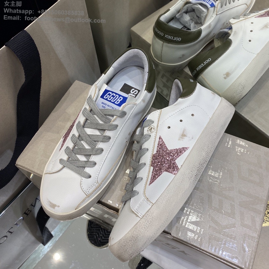 GOLDEN GOOSE Super-Star low-top Sneakers Lace-up GGDB Women Men Shoes pink glitter star