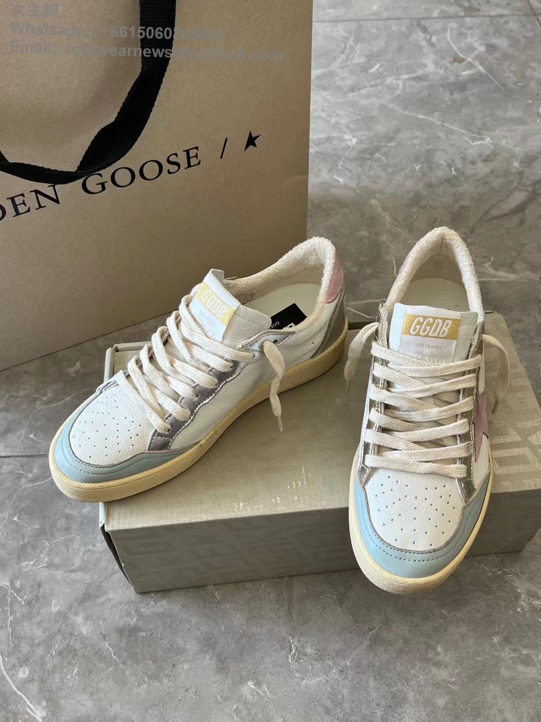 GOLDEN GOOSE GGDB Ball star Low top Mens Women Sneakers pink star