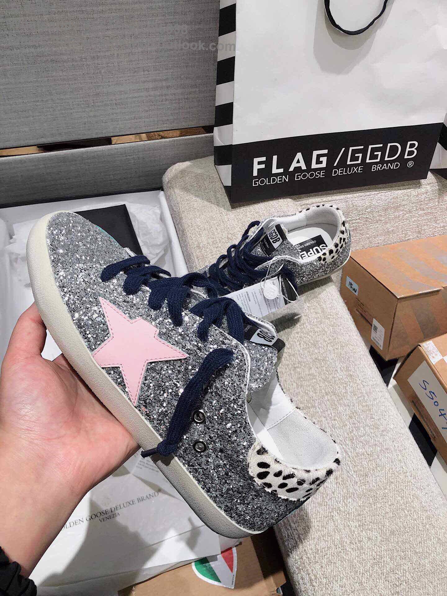 GOLDEN GOOSE GGDB super star Low top Mens Women Sneakers Shoes glitter pink star