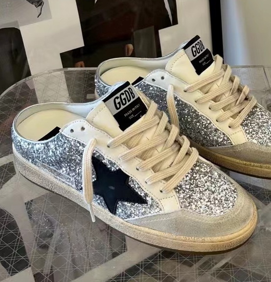 GOLDEN GOOSE GGDB silver Glitter Ball Star Low top sneakers Mens Women Shoes Slipper