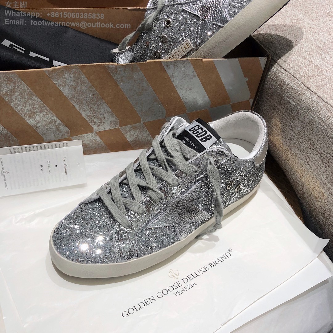 GOLDEN GOOSE GGDB Super star Low top Mens Women Sneakers Shoes glitter black star