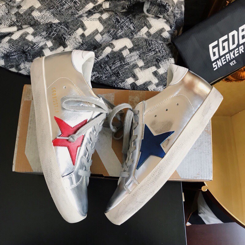 GOLDEN GOOSE GGDB Super star Low top Mens Women Sneakers Shoes silver leather
