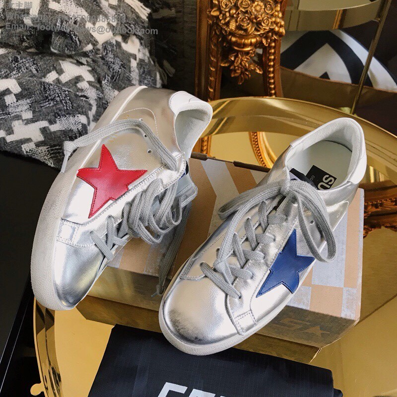 GOLDEN GOOSE GGDB Super star Low top Mens Women Sneakers Shoes silver leather