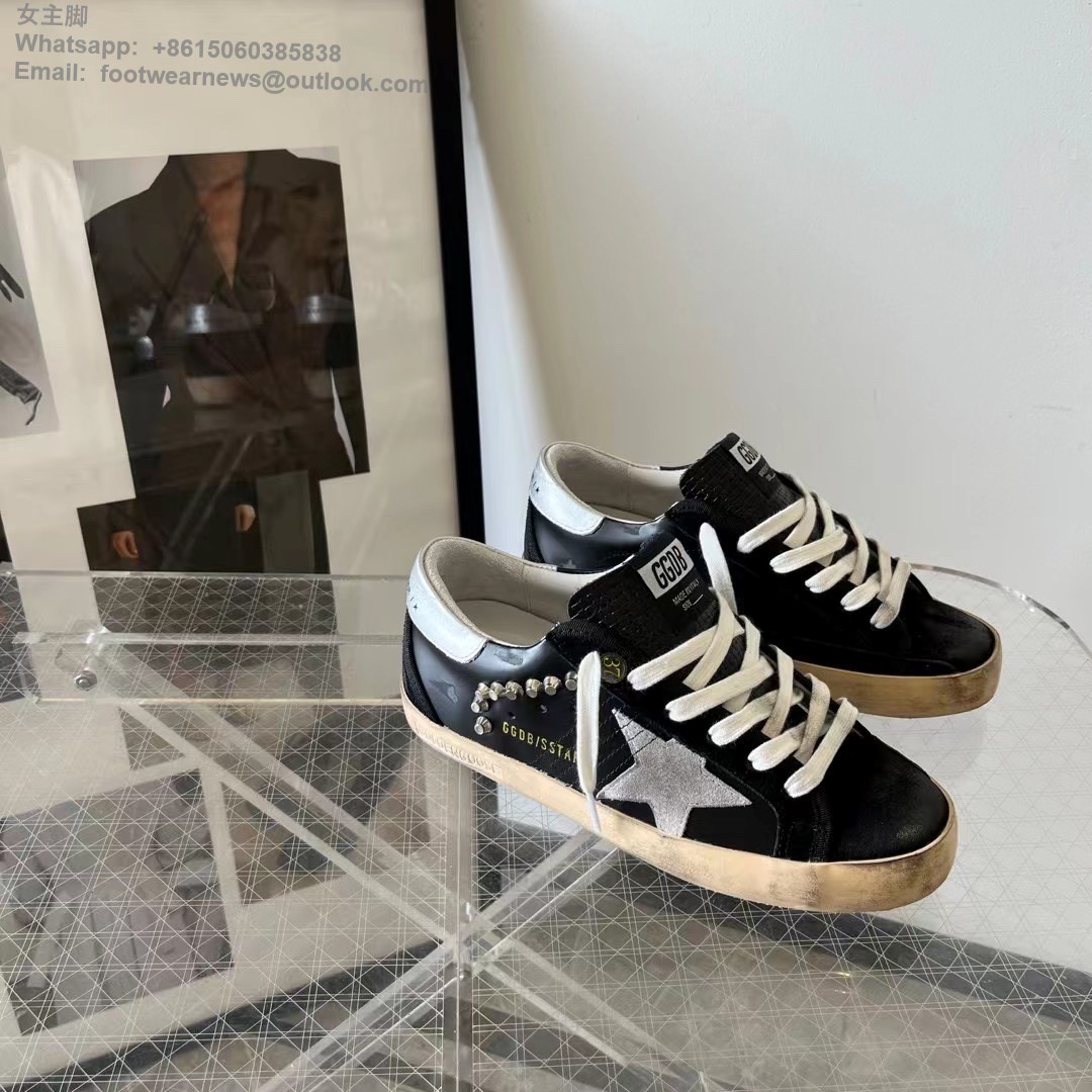 GOLDEN GOOSE GGDB Super star Low top Mens Women Sneakers Shoes studs black
