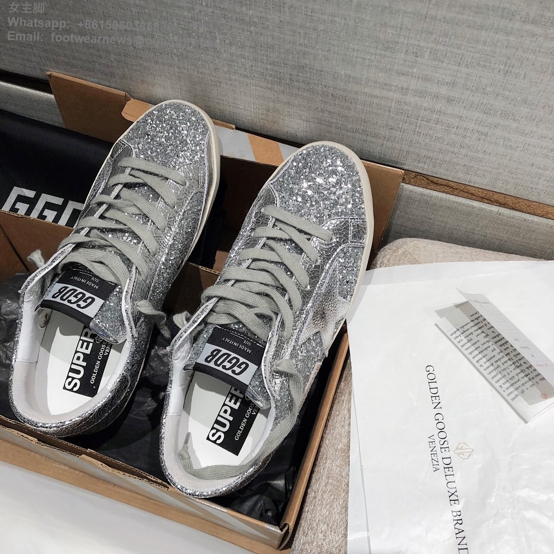 GOLDEN GOOSE GGDB Super star Low top Mens Women Sneakers Shoes glitter black star
