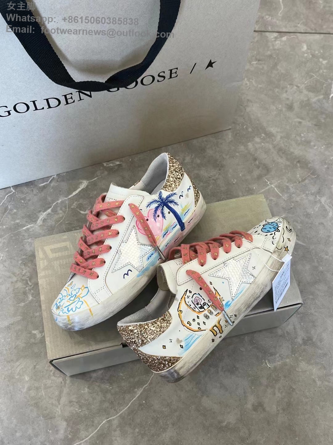 GOLDEN GOOSE GGDB Super star Low top Mens Women Sneakers Shoes Graffiti glitter