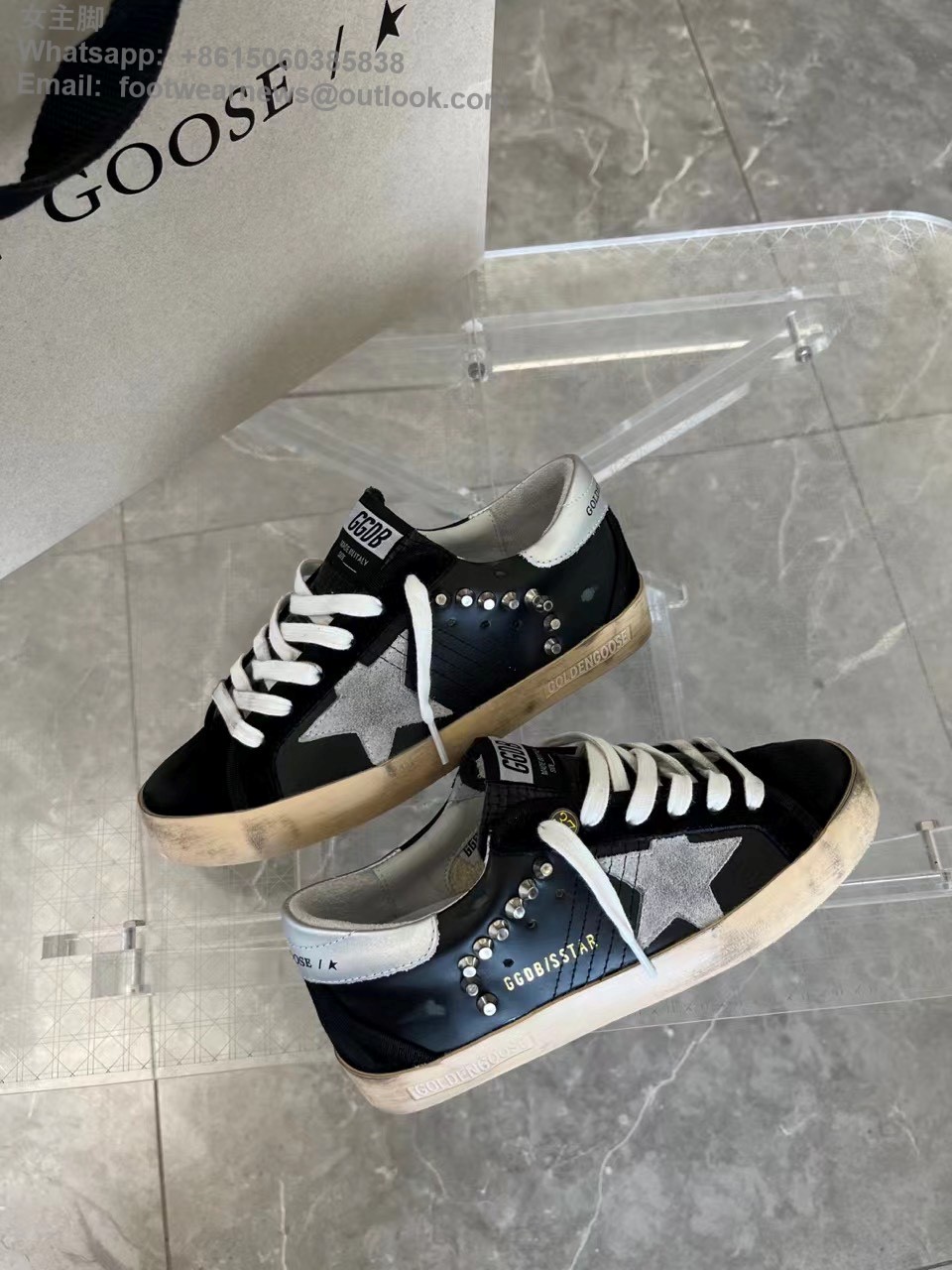 GOLDEN GOOSE GGDB Super star Low top Mens Women Sneakers Shoes studs black