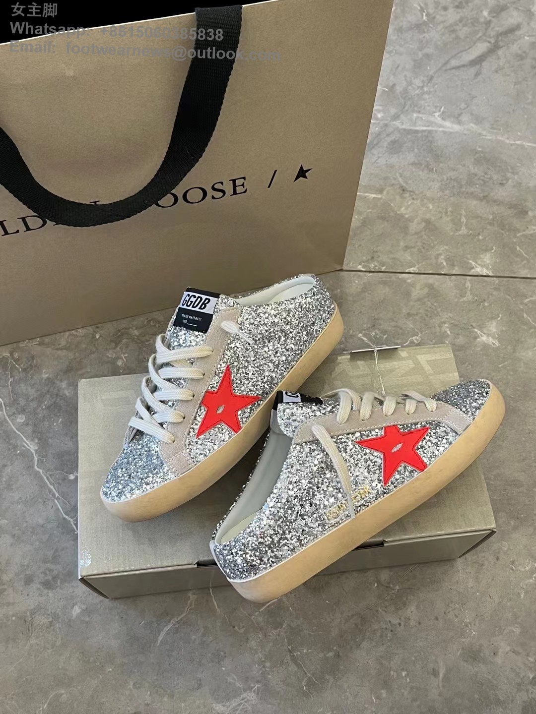 GOLDEN GOOSE GGDB superstar sabot Low top Mens Women Sneakers Shoes glitter red star