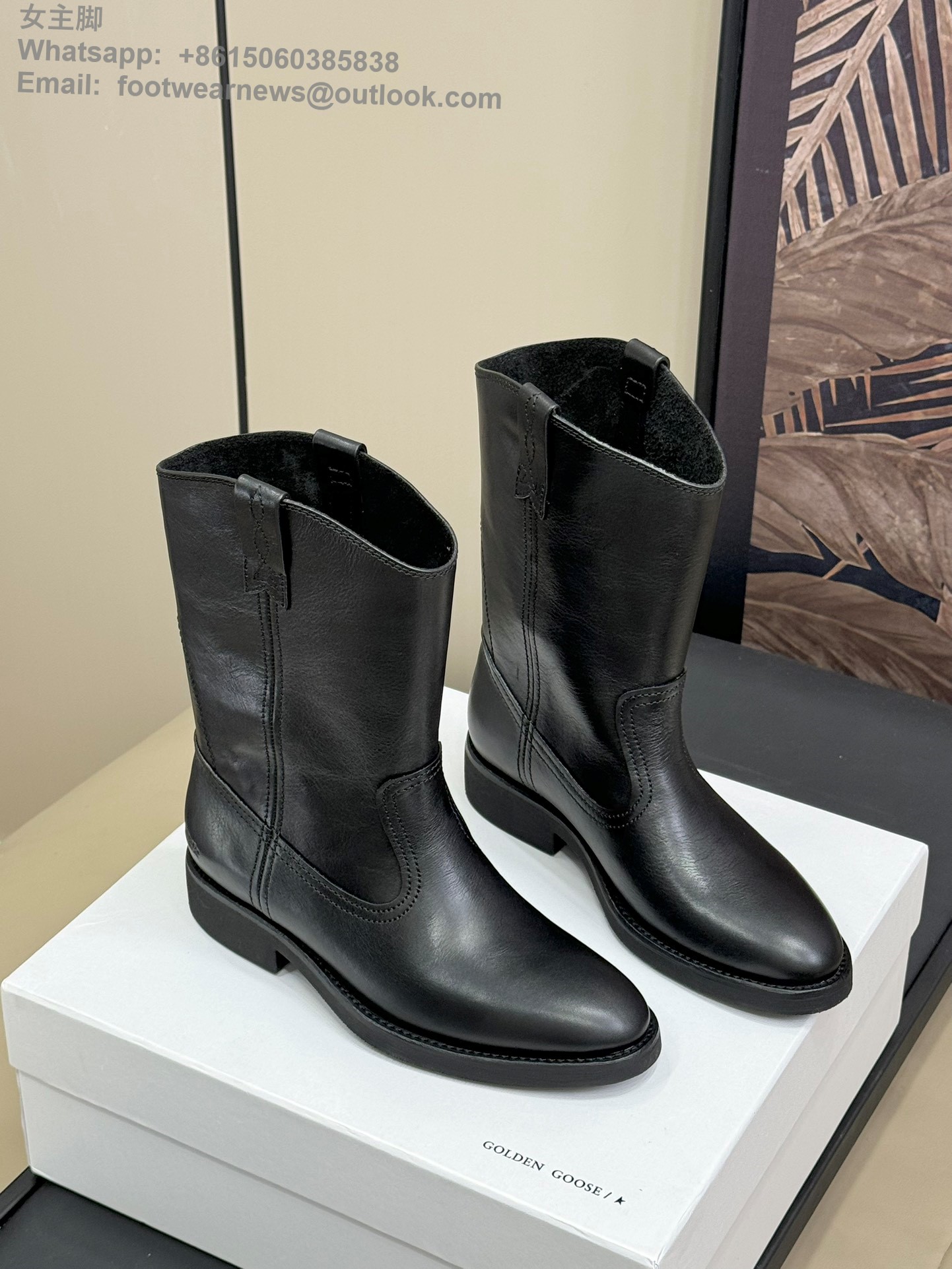 Golden Goose Biker Low Heels Ankle Boots Black Leather GGDB Women Shoes