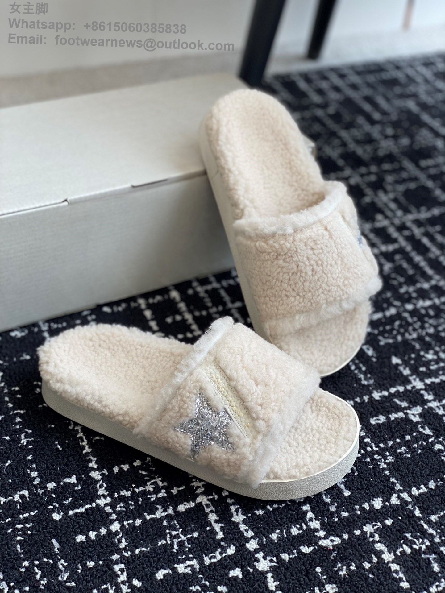 GOLDEN GOOSE Shearling slip-on sandals Slides Open round toe GGDB Women Shoes