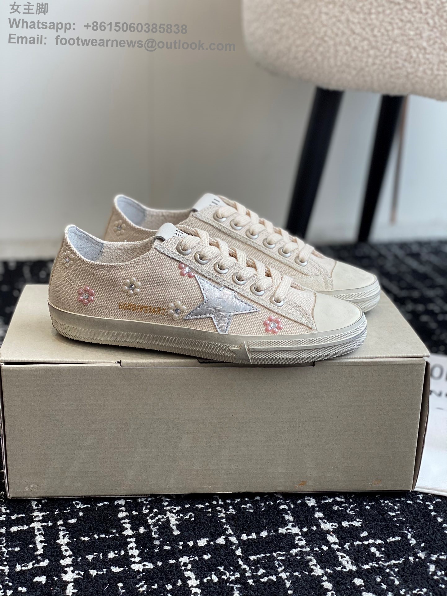 GOLDEN GOOSE V-Star Flower Pearl rhinestone Sneaker GGDB Women Shoes