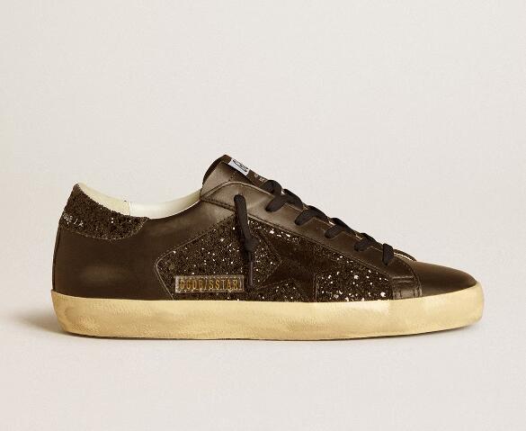 Golden Goose GGDB Women Sneaker Shoes Super-Star in black glitter with black suede star and leather inserts