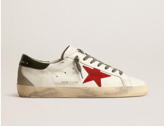 Golden Goose GGDB Mens Sneaker Shoes Super-Star with red suede star and green leather heel tab