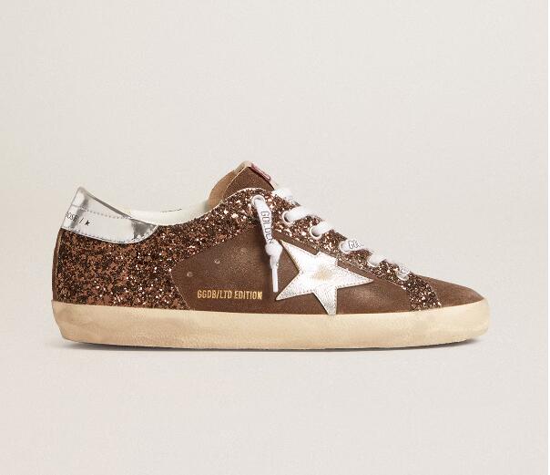 Golden Goose GGDB Women Sneaker Shoes Super-Star LTD in brown glitter and suede with star and heel tab