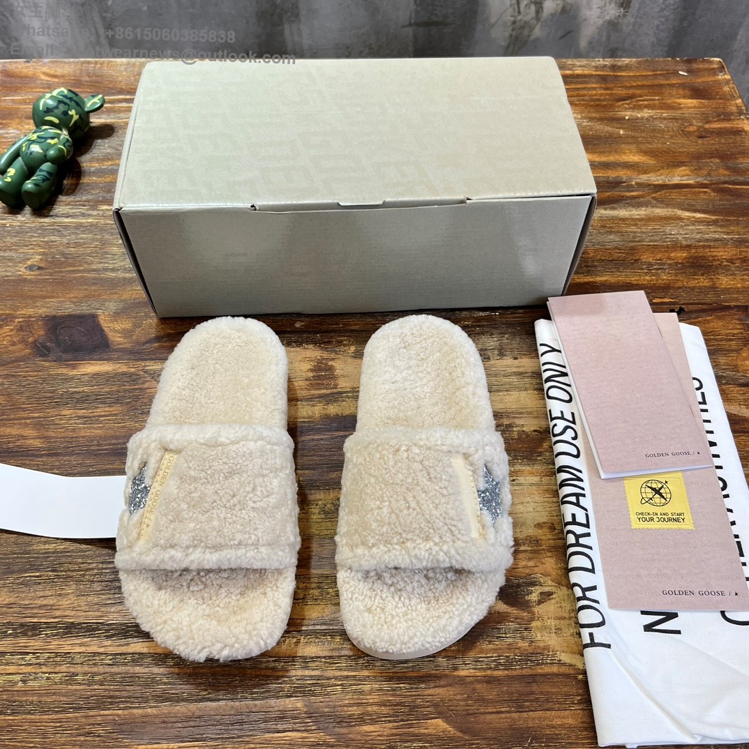 GOLDEN GOOSE Shearling slip-on sandals Slides Open round toe GGDB Women Shoes