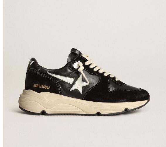 Golden Goose GGDB Mens Sneaker Shoes Running Sole in black nappa leather and suede with a white star