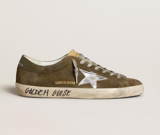 Golden Goose GGDB Mens Sneaker Shoes Super-Star LTD in suede with metallic leather star and leather heel tab