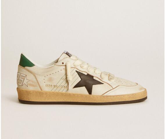 Golden Goose GGDB Mens Sneaker Shoes Ball Star with black leather star and green leather heel tab