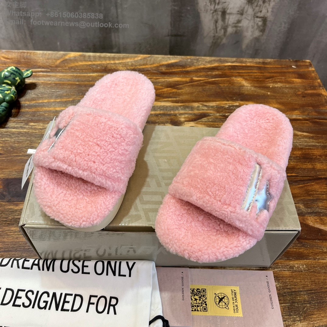 GOLDEN GOOSE Shearling slip-on sandals Slides Open round toe GGDB Women Shoes