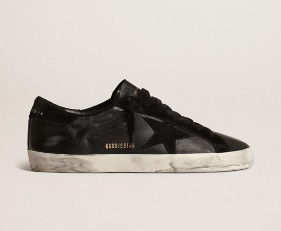 Golden Goose GGDB Mens Sneaker Shoes Super-Star in black nappa with black suede star and heel tab