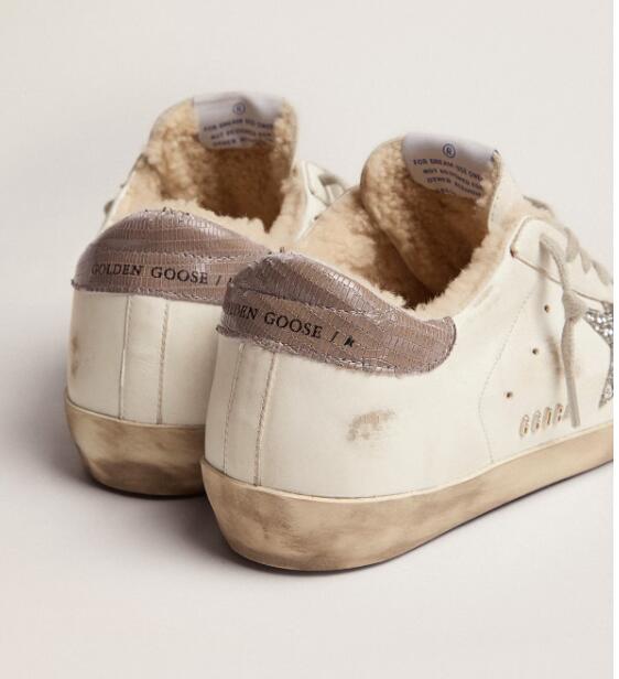 Golden Goose GGDB Women Sneaker Shoes Super-Star with shearling lining and silver glitter star