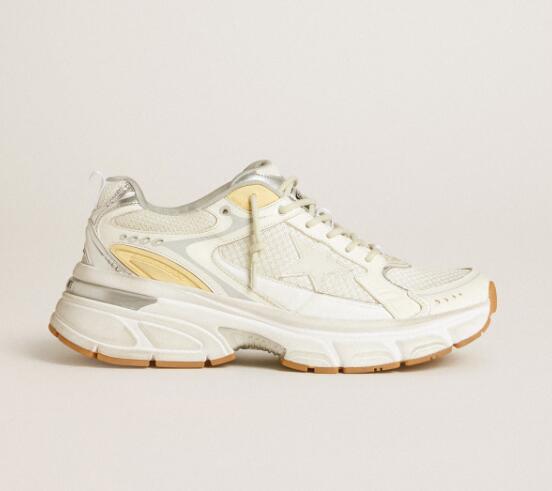Golden Goose GGDB Mens Sneaker Shoes Lightstar in white leather and mesh with worn-white star