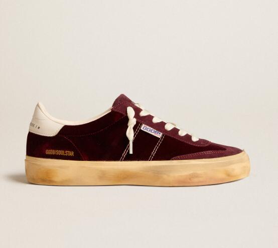 Golden Goose GGDB Women Sneaker Shoes Soul Star in burgundy velvet with white leather heel tab
