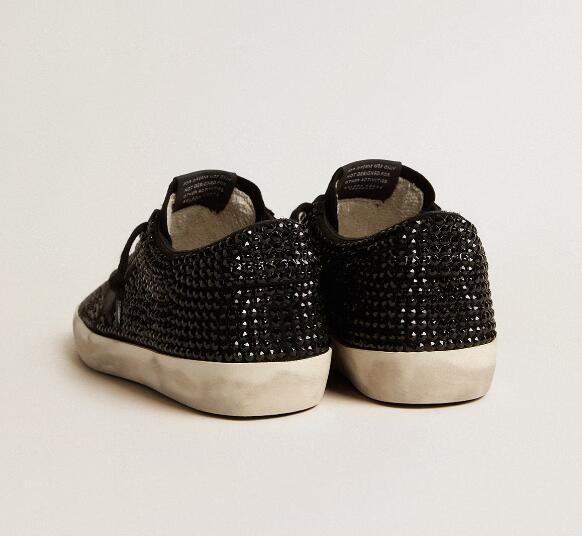 Golden Goose GGDB Women Sneaker Shoes Super-Star in black suede with Swarovski crystals and black suede star