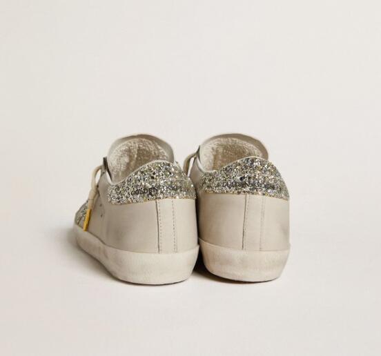 Golden Goose GGDB Women Sneaker Shoes Super-Star LTD in ivory nappa leather with platinum glitter star and heel tab