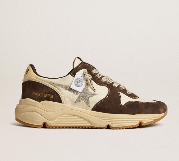Golden Goose GGDB Women Sneaker Shoes Running Sole LTD in nappa and brown suede with a Swarovski crystal star