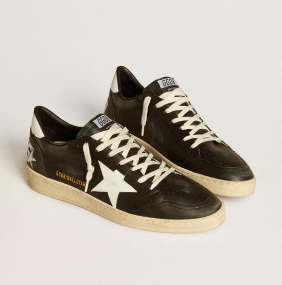 Golden Goose GGDB Mens Sneaker Shoes Ball Star in black nappa with white leather star and heel tab