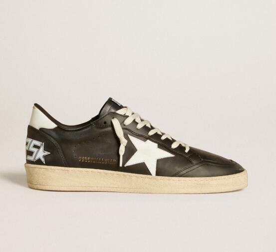 Golden Goose GGDB Mens Sneaker Shoes Ball Star in black nappa with white leather star and heel tab