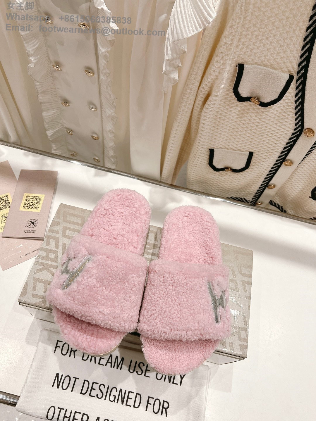 GOLDEN GOOSE Shearling slip-on sandals Slides Open round toe GGDB Women Shoes