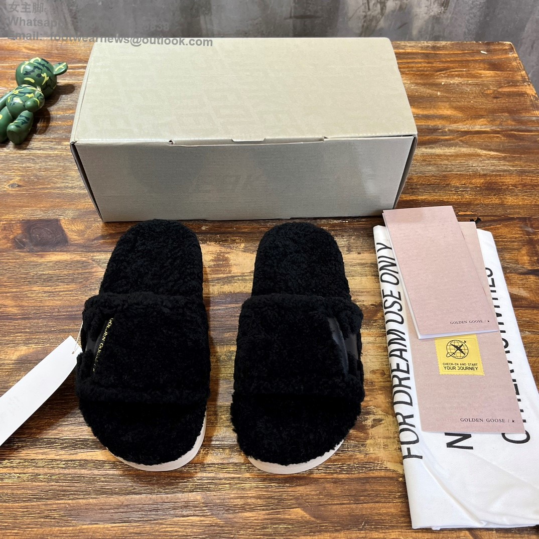GOLDEN GOOSE Shearling slip-on sandals Slides Open round toe GGDB Women Shoes