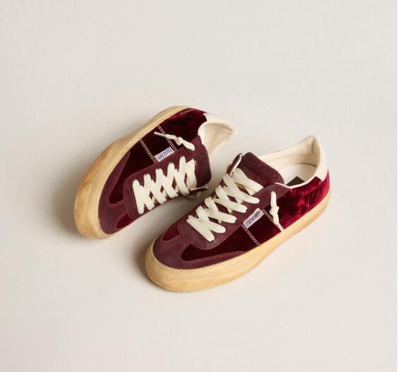 Golden Goose GGDB Women Sneaker Shoes Soul Star in burgundy velvet with white leather heel tab