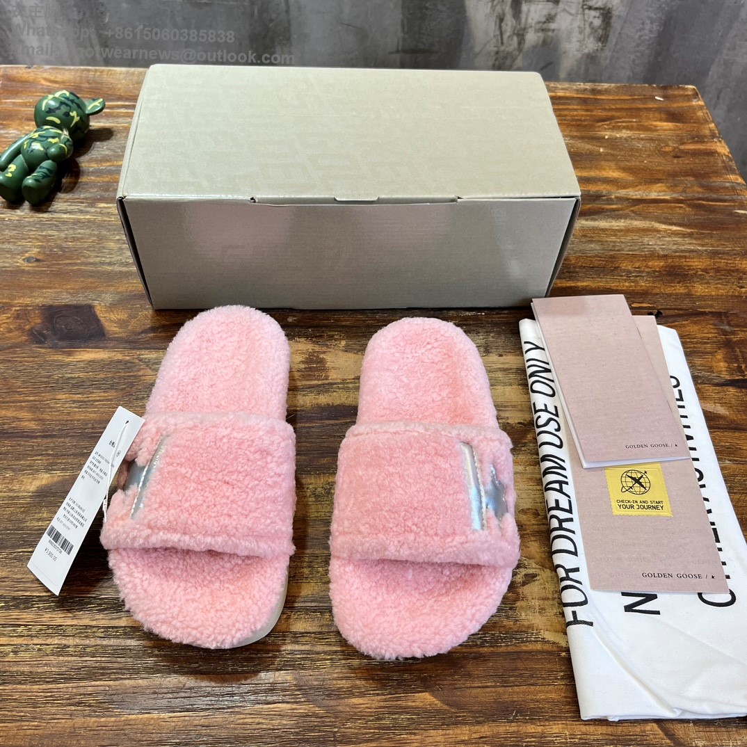 GOLDEN GOOSE Shearling slip-on sandals Slides Open round toe GGDB Women Shoes