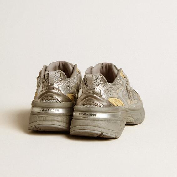Golden Goose GGDB Women Sneaker Shoes Lightstar in metallic leather and silver mesh with gray star