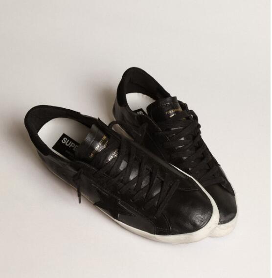 Golden Goose GGDB Mens Sneaker Shoes Super-Star in black nappa with black suede star and heel tab